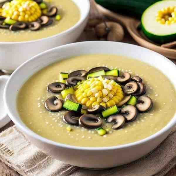 Кукурузная каша с кабачком луком и грибами